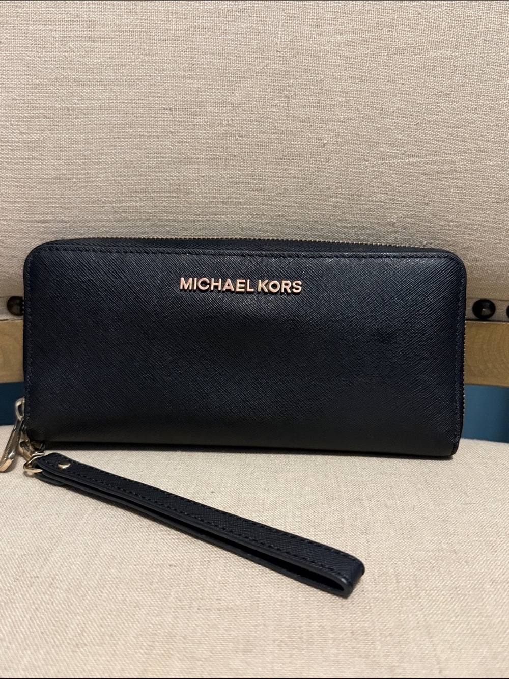 Michael Kors Black Saffiano Leather Zip Wristlet